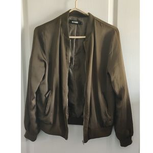 Misguided Satin Forest Green Bomber Jacket